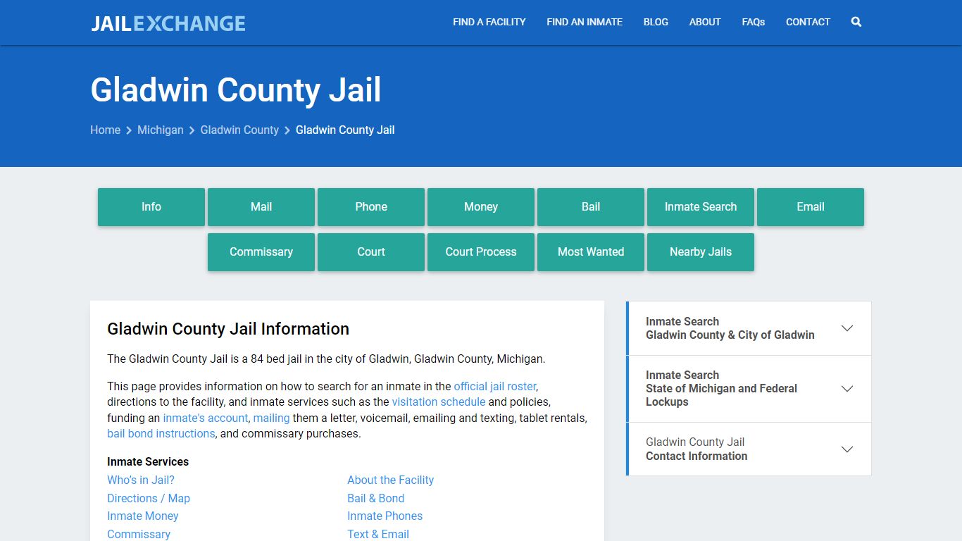 Gladwin County Jail, MI Inmate Search, Information